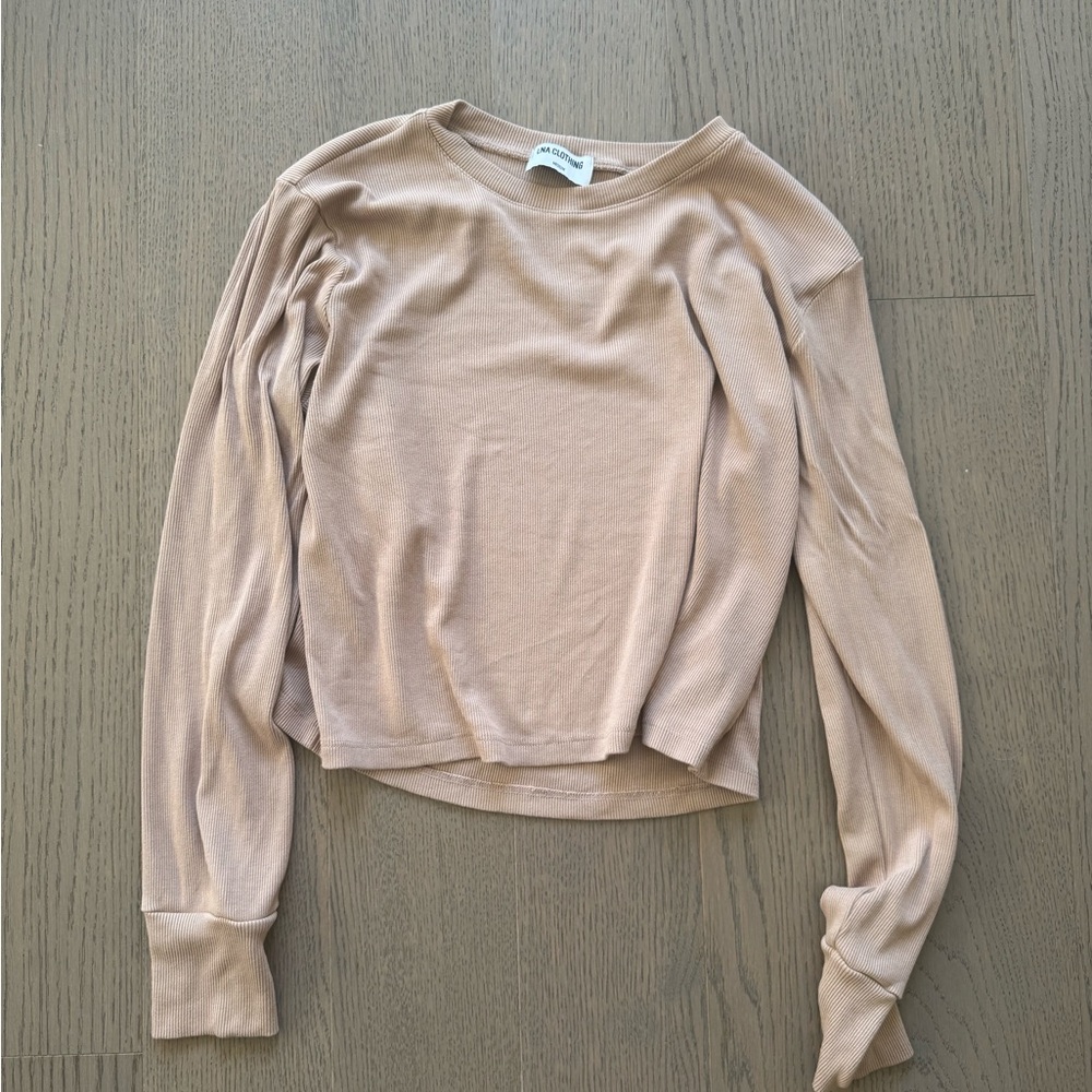 LNA Tan Fitted Crop Long Sleeve Tee